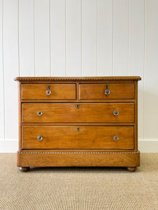 A Delightful Chip Carved English Pine Chest of Drawers Dresser with Glass Knobs c1890