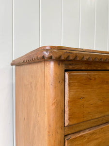 A Delightful Chip Carved English Pine Chest of Drawers Dresser with Glass Knobs c1890