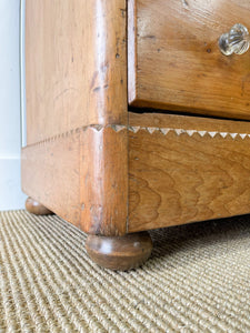 A Delightful Chip Carved English Pine Chest of Drawers Dresser with Glass Knobs c1890