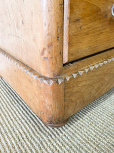 A Delightful Chip Carved English Pine Chest of Drawers Dresser with Glass Knobs c1890