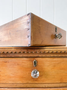 A Delightful Chip Carved English Pine Chest of Drawers Dresser with Glass Knobs c1890