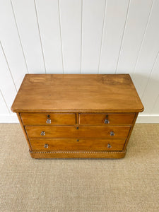 A Delightful Chip Carved English Pine Chest of Drawers Dresser with Glass Knobs c1890