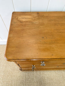 A Delightful Chip Carved English Pine Chest of Drawers Dresser with Glass Knobs c1890