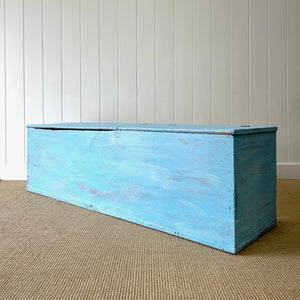 A Blue Antique English Painted Pine Trunk or Bench