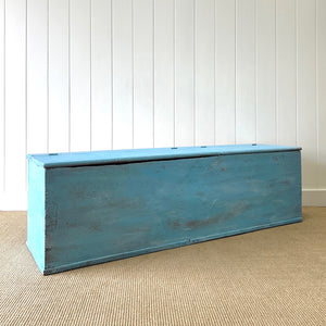 A Blue Antique English Painted Pine Trunk or Bench