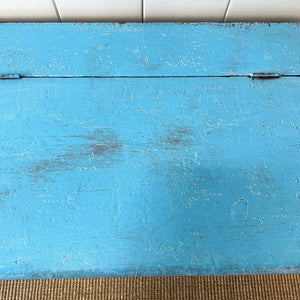 A Blue Antique English Painted Pine Trunk or Bench