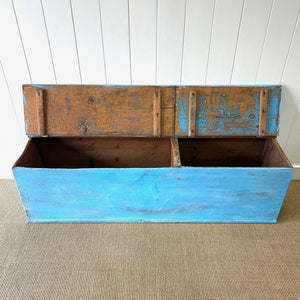 A Blue Antique English Painted Pine Trunk or Bench