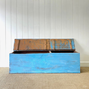 A Blue Antique English Painted Pine Trunk or Bench