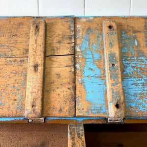 A Blue Antique English Painted Pine Trunk or Bench