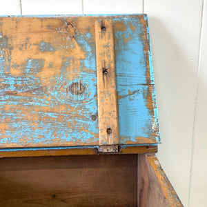 A Blue Antique English Painted Pine Trunk or Bench