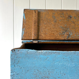 A Blue Antique English Painted Pine Trunk or Bench