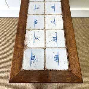 An Antique Oak Country Coffee Table or Side Table with 18th Century Delft Tile Top