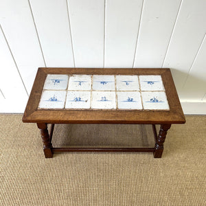 An Antique Oak Country Coffee Table or Side Table with 18th Century Delft Tile Top