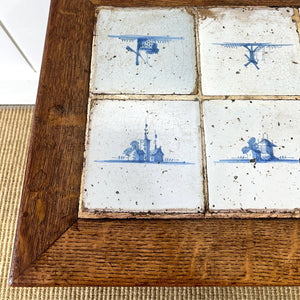 An Antique Oak Country Coffee Table or Side Table with 18th Century Delft Tile Top