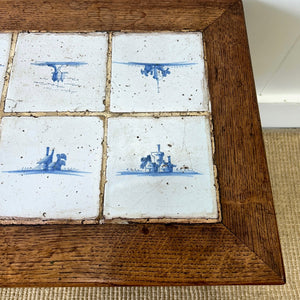 An Antique Oak Country Coffee Table or Side Table with 18th Century Delft Tile Top