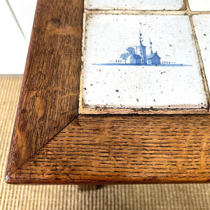 An Antique Oak Country Coffee Table or Side Table with 18th Century Delft Tile Top