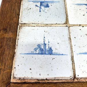 An Antique Oak Country Coffee Table or Side Table with 18th Century Delft Tile Top