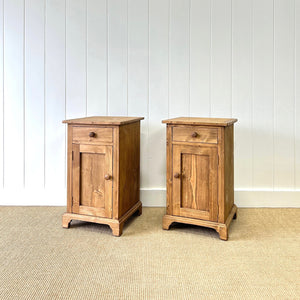 A Charming Pair of English Pine Nightstands with Bracket Feet