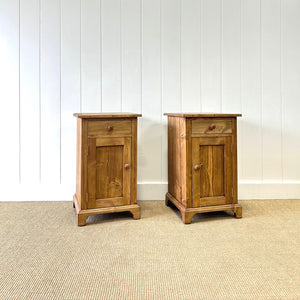 A Charming Pair of English Pine Nightstands with Bracket Feet