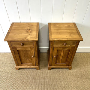 A Charming Pair of English Pine Nightstands with Bracket Feet