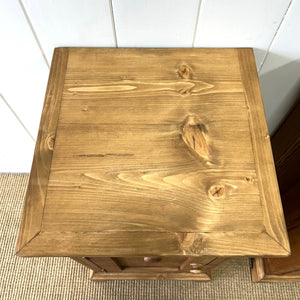 A Charming Pair of English Pine Nightstands with Bracket Feet