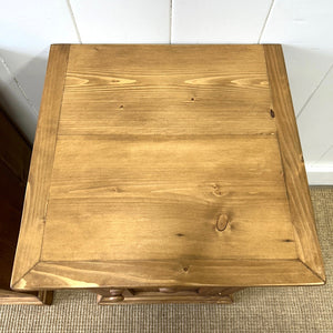 A Charming Pair of English Pine Nightstands with Bracket Feet