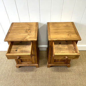 A Charming Pair of English Pine Nightstands with Bracket Feet