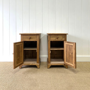 A Charming Pair of English Pine Nightstands with Bracket Feet