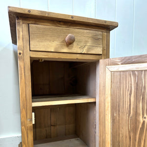 A Charming Pair of English Pine Nightstands with Bracket Feet