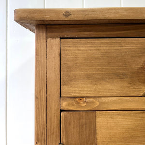 A Charming Pair of English Pine Nightstands with Bracket Feet