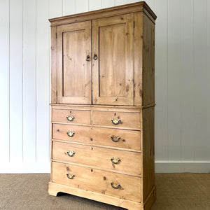 A Large 19th Century English Pine Linen Press Cupboard