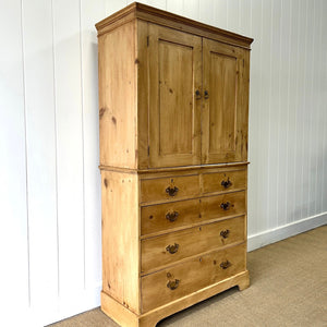 A Large 19th Century English Pine Linen Press Cupboard