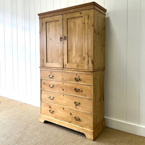 A Large 19th Century English Pine Linen Press Cupboard