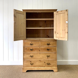 A Large 19th Century English Pine Linen Press Cupboard