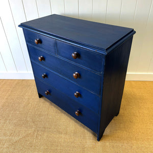 A Navy or Denim Blue English Pine Chest of Drawers Dresser c1890