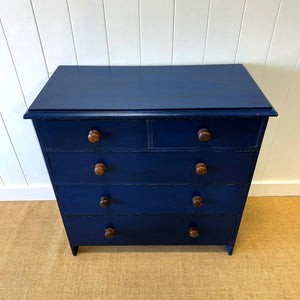 A Navy or Denim Blue English Pine Chest of Drawers Dresser c1890