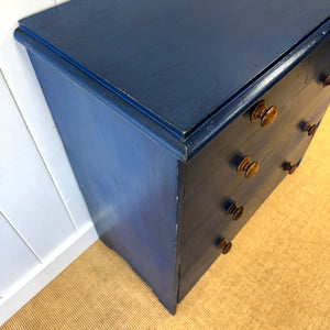 A Navy or Denim Blue English Pine Chest of Drawers Dresser c1890