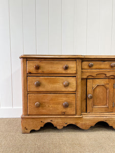 A Large English Country 7 Drawer Pine Buffet or Sideboard c1860