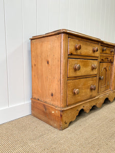 A Large English Country 7 Drawer Pine Buffet or Sideboard c1860