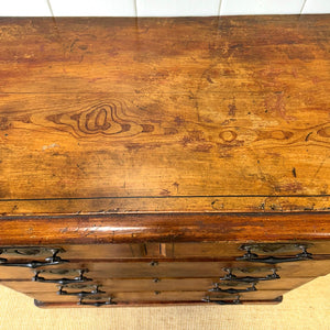 An Antique 19th Century Pine Chest of Drawers Dresser with Art Nouveau Hardware