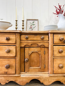 A Large English Country 7 Drawer Pine Buffet or Sideboard c1860