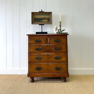 An Antique 19th Century Pine Chest of Drawers Dresser with Art Nouveau Hardware