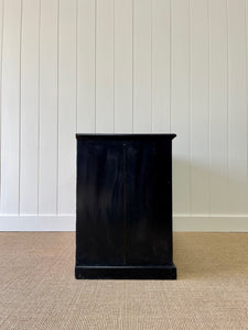 A Low English Ebonized Black Chest of Drawers Dresser with Wooden Knobs c1890