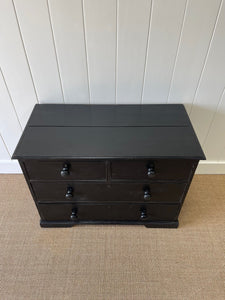 A Low English Ebonized Black Chest of Drawers Dresser with Wooden Knobs c1890