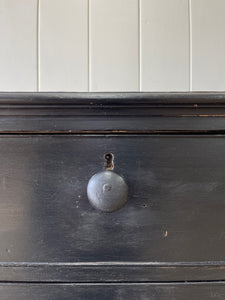 A Low English Ebonized Black Chest of Drawers Dresser with Wooden Knobs c1890