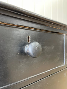 A Low English Ebonized Black Chest of Drawers Dresser with Wooden Knobs c1890