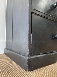 A Low English Ebonized Black Chest of Drawers Dresser with Wooden Knobs c1890