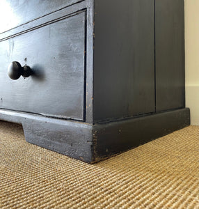 A Low English Ebonized Black Chest of Drawers Dresser with Wooden Knobs c1890