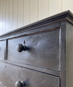 A Low English Ebonized Black Chest of Drawers Dresser with Wooden Knobs c1890