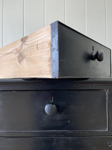 A Low English Ebonized Black Chest of Drawers Dresser with Wooden Knobs c1890